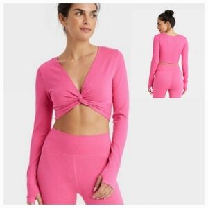 JoyLab Women's Wear 2 Ways Long Sleeve Crop Top ~ Pink
